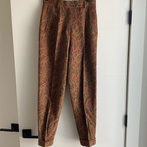 Vintage Mulbery England pleated paisley tapestry pants